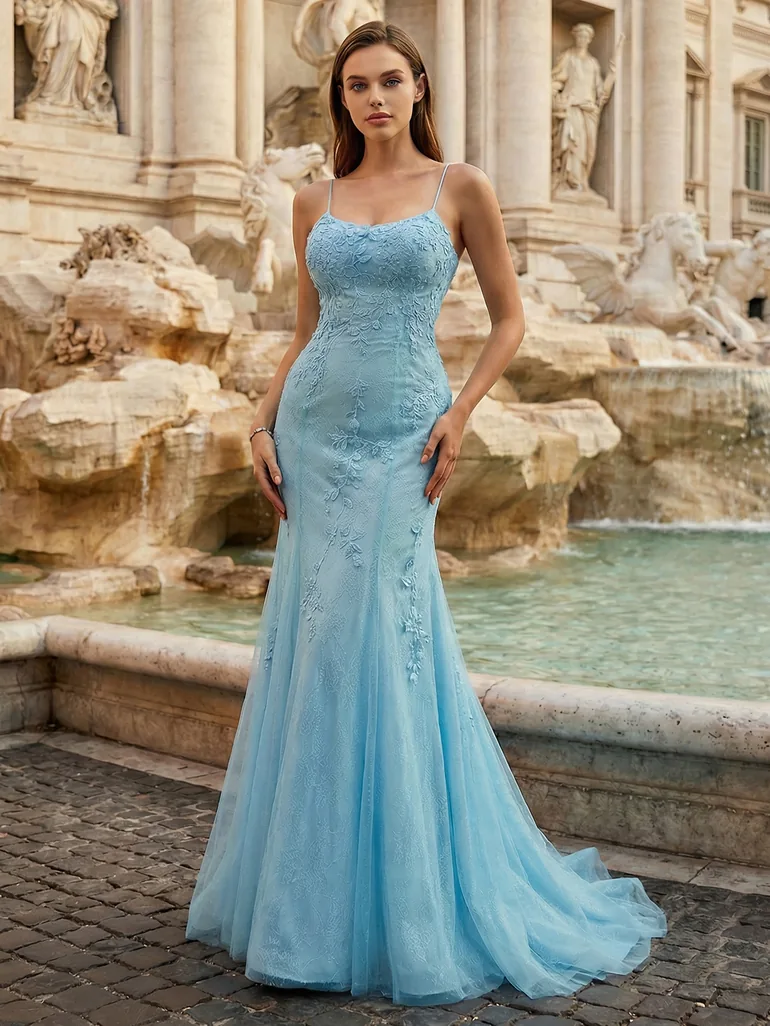 Leely Women's Elegant Spaghetti Straps Sleeveless Prom Dress