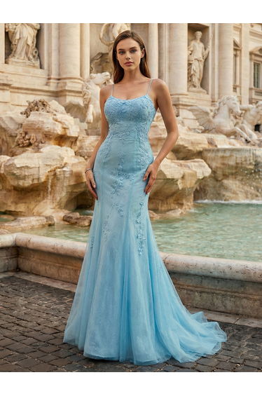 Leely Women's Elegant Spaghetti Straps Sleeveless Prom Dress