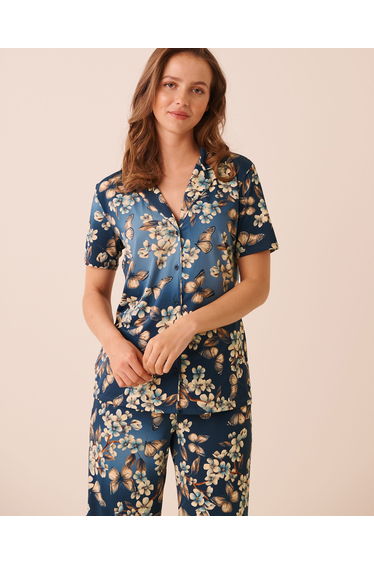 Butterfly Garden Print Short Sleeve Button-down Shirt