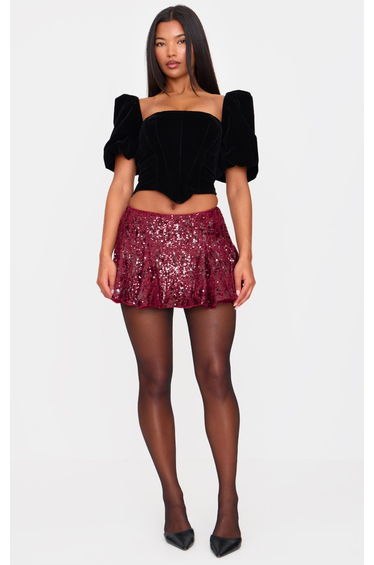 Black Puff Sleeve Woven Corset