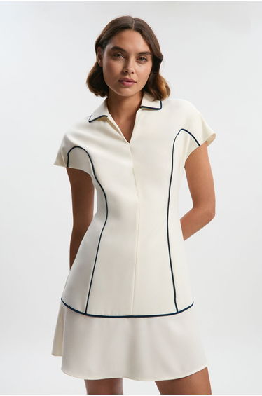 Tailored Crepe Tipped Tailored Mini Shirt Dress