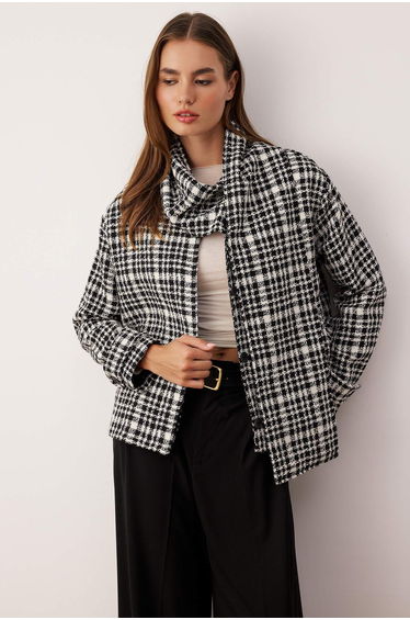 Multicolored regular fit plaid checkered coat