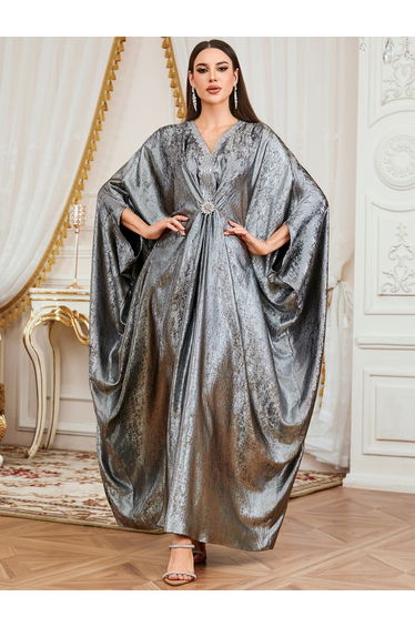 Silver Sequin Detail Batwing Sleeve Kaftan