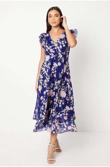 Petite Ruffle Shoulder Midaxi Dress