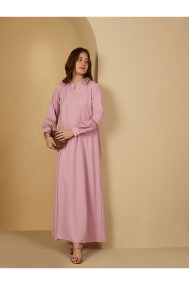 Lace Trim Collared Jalabiya