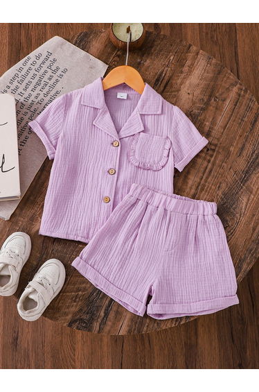 Girls Lilac Solid Shirt and Shorts Set