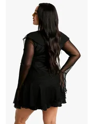 Plus Mesh Ruffle Lace Up Skater Dress - 2