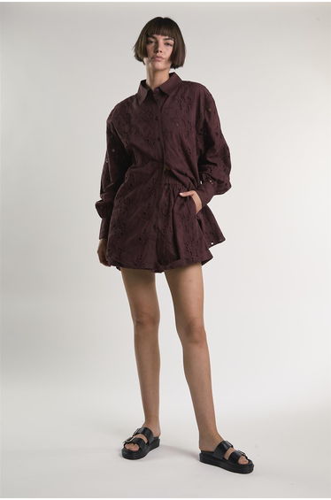 Deep Burgundy Cut Work Shorts