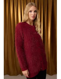 Claret Red Plain Single Jersey cardigan - 1