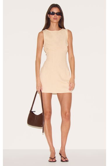 Butter Yellow Boat Neck Linen Shift Dress