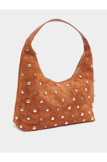 Women Brown Suede Studded Shoulder Bag