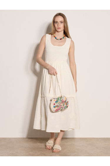 Floral Embroidered Cotton Midi Dress