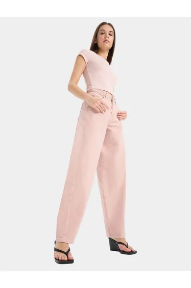 بنطلون بقصة باغي بأرجل عريضة - زهري