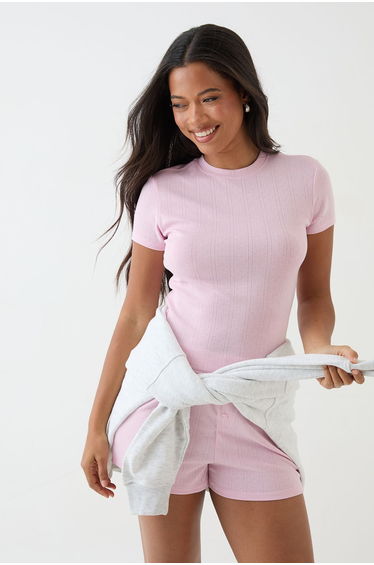DSGN Studio Pointelle Fitted T-Shirt - light pink