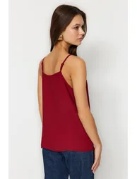 Dark Red Strappy Woven Blouse - 5