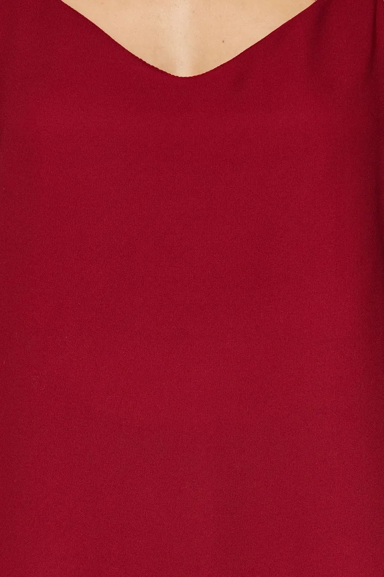 Dark Red Strappy Woven Blouse - 4