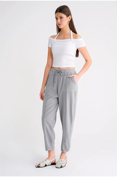 Mixray Linen Blended Jogger Pants with Drawstring Waist