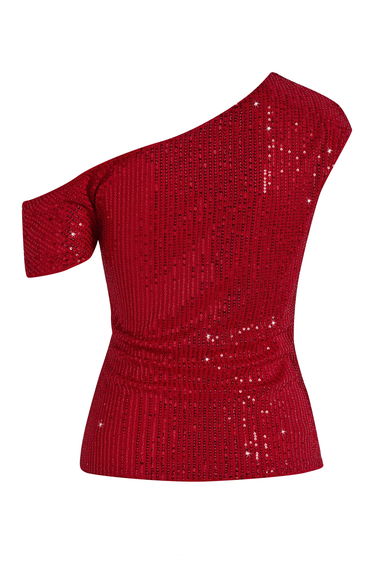 Sparkle Sequins Slant Shoulder Top in Red