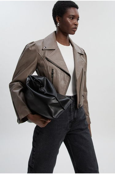 Leather Strong Shoulder Crop Biker Jacket