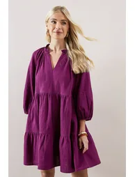 Petite Textured Tiered Smock Dress - 1