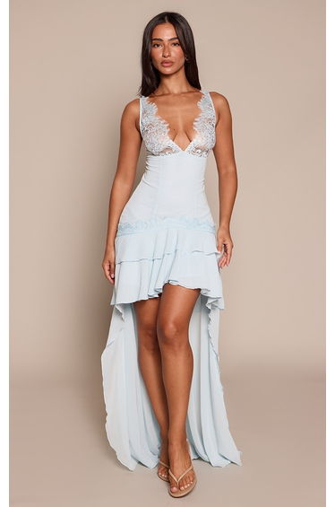 Petite Baby Blue Lace Bust Chiffon Maxi Dress