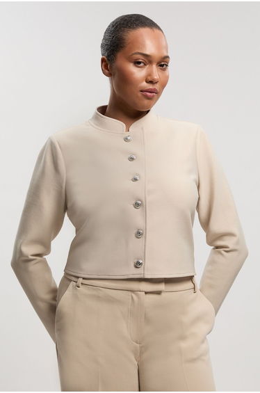 Plus Size Figure Form Bandage Cropped Button Up Knit Jacket