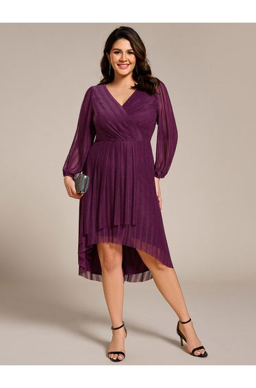 ever BRISTOL|Glitter Long Sleeve V-Neck A-Line Midi Wedding Guest Dress