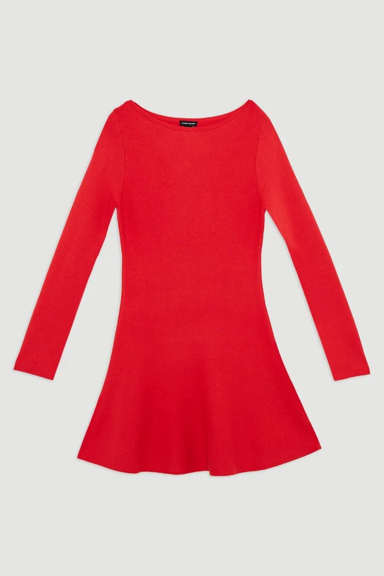 Shop Rib Knit Peplum Sleeve Flippy Mini Dress Online in Oman