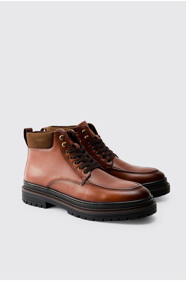 Washed PU Hiking Style Boot - tan