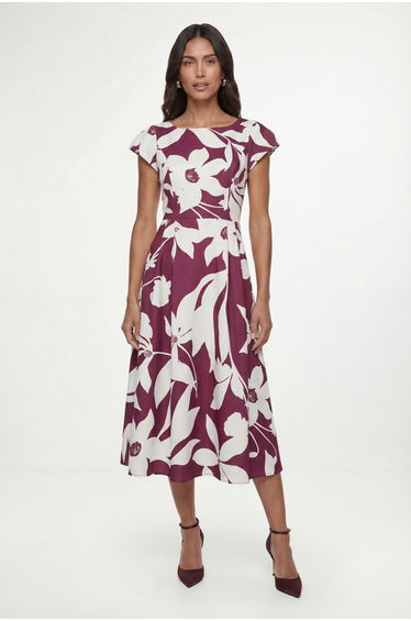 Floral Ottoman Fit & Flare Midi Dress
