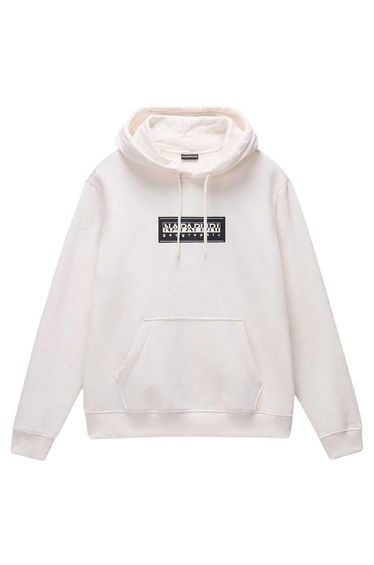 Napapijri Mens Box Logo Cotton Loose Fit Hoodie - White