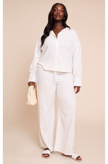 Plus Cream Pinstripe Casual Trousers