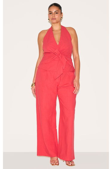 Plus Red Linen Pintuck Trouser