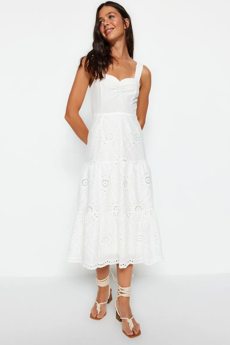White A-Line Midaxi Skater Dress - 2
