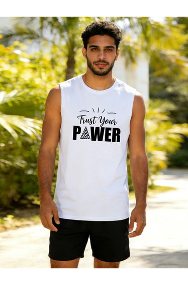 Men White Text Print Round Neck Tank and Shorts Co-Ords