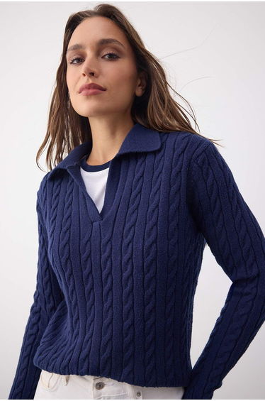 Wardrobe Essentials Navy Blue Premium Yarn Knit Sweater