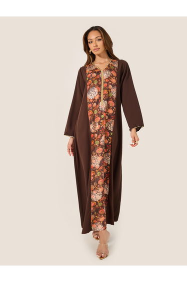 Floral Printed Panel A-Line Jalabyia