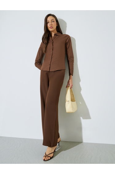 Brown Solid Cotton Slim Fit Shirt