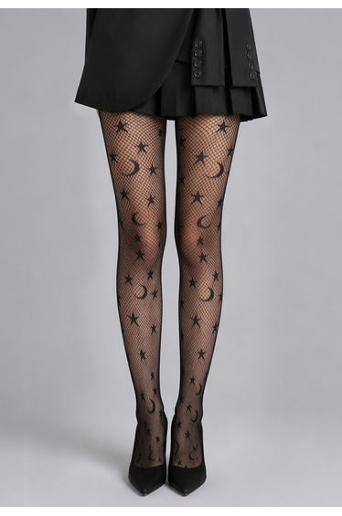 Stars and Moon High Waist Fishnet Tights for Spooky Season & Club Nights