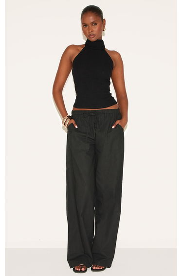 Black Halterneck Lightweight Woven Top