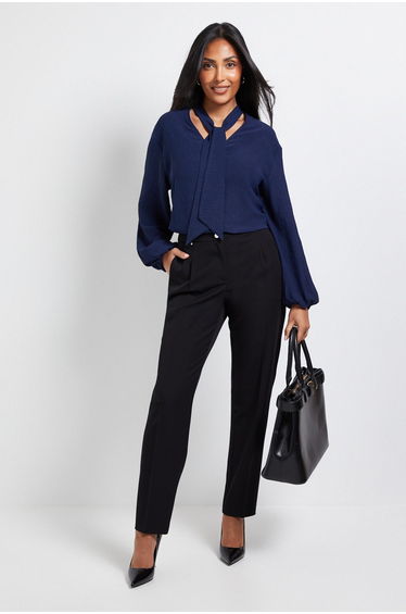 Petite Tie Neck Woven Blouse