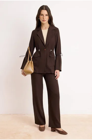 Brown Regular Linen Blend Plain Weave Hijab Bottom - Top Set