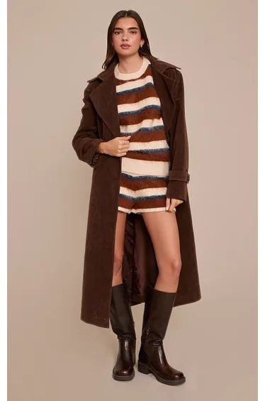 Brown Striped Brushed Aurora Knitted Shorts