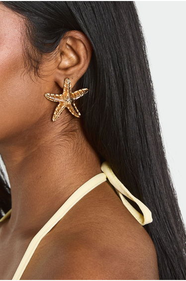 Embossed Starfish Earrings - gold