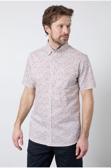 White Floral Print Short Sleeve Shirt