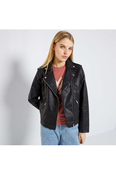 Plain faux leather jacket Black