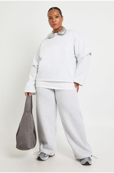 Plus Adjustable Toggle Wide Leg Jogger - grey marl