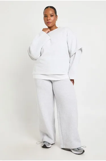 Plus Adjustable Toggle Wide Leg Jogger - grey marl