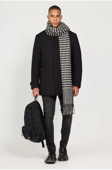 Men's Black Standard Fit Normal Cut Shirt Collar Coat