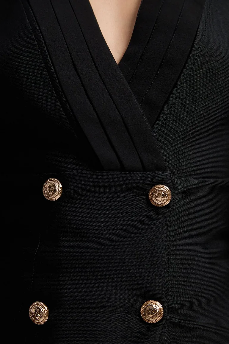 Figure Form Woven Mix Military Button Blazer Knit Top - 2